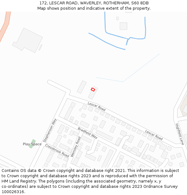 172, LESCAR ROAD, WAVERLEY, ROTHERHAM, S60 8DB: Location map and indicative extent of plot