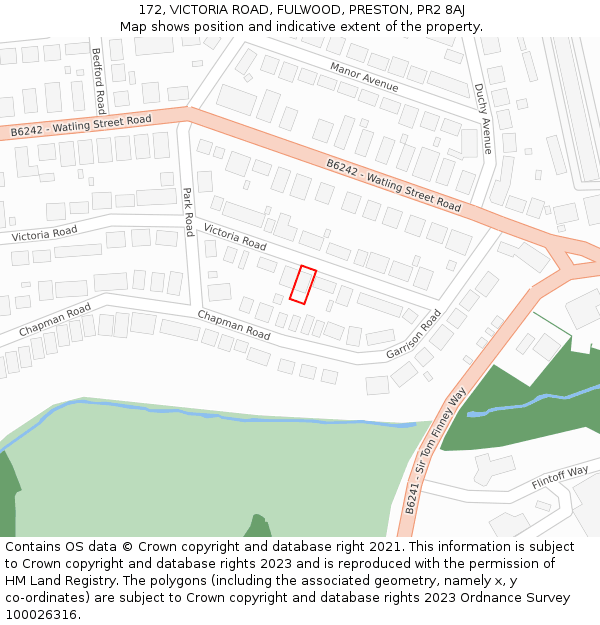 172, VICTORIA ROAD, FULWOOD, PRESTON, PR2 8AJ: Location map and indicative extent of plot