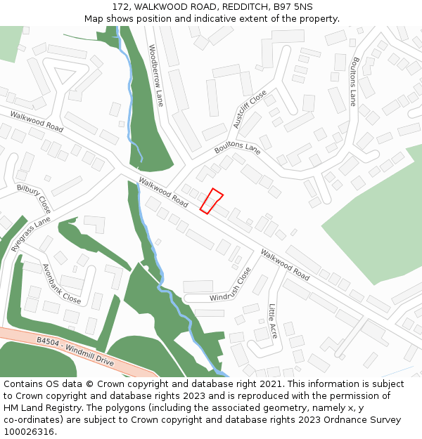 172, WALKWOOD ROAD, REDDITCH, B97 5NS: Location map and indicative extent of plot