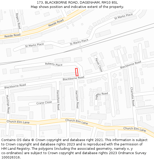 173, BLACKBORNE ROAD, DAGENHAM, RM10 8SL: Location map and indicative extent of plot