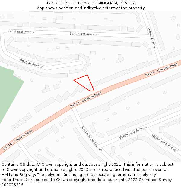 173, COLESHILL ROAD, BIRMINGHAM, B36 8EA: Location map and indicative extent of plot