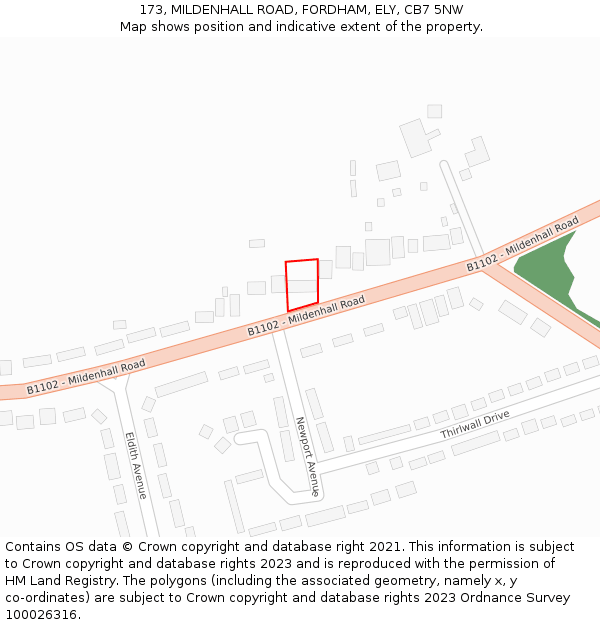 173, MILDENHALL ROAD, FORDHAM, ELY, CB7 5NW: Location map and indicative extent of plot