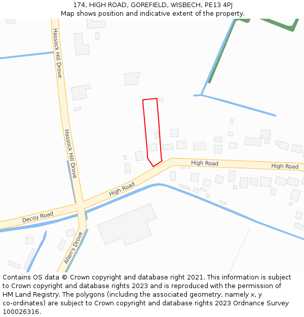 174, HIGH ROAD, GOREFIELD, WISBECH, PE13 4PJ: Location map and indicative extent of plot