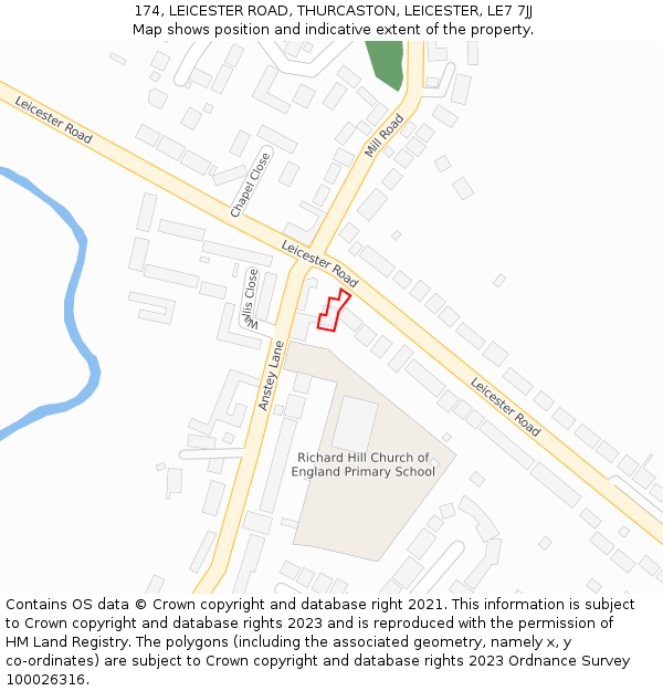 174, LEICESTER ROAD, THURCASTON, LEICESTER, LE7 7JJ: Location map and indicative extent of plot