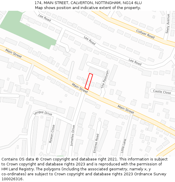 174, MAIN STREET, CALVERTON, NOTTINGHAM, NG14 6LU: Location map and indicative extent of plot