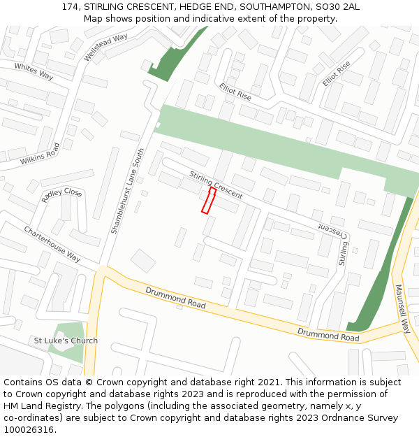 174, STIRLING CRESCENT, HEDGE END, SOUTHAMPTON, SO30 2AL: Location map and indicative extent of plot