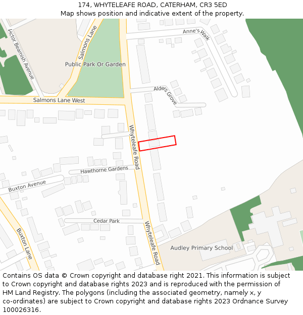 174, WHYTELEAFE ROAD, CATERHAM, CR3 5ED: Location map and indicative extent of plot