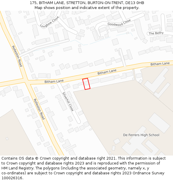 175, BITHAM LANE, STRETTON, BURTON-ON-TRENT, DE13 0HB: Location map and indicative extent of plot