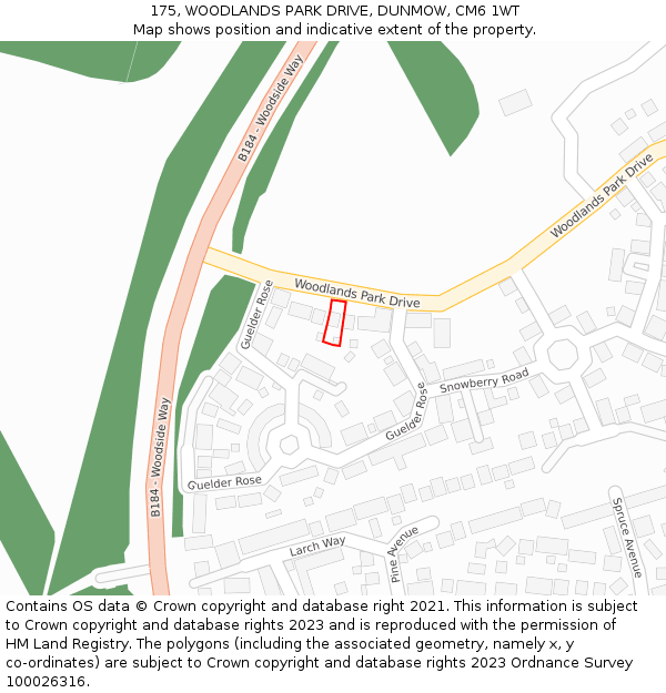 175, WOODLANDS PARK DRIVE, DUNMOW, CM6 1WT: Location map and indicative extent of plot