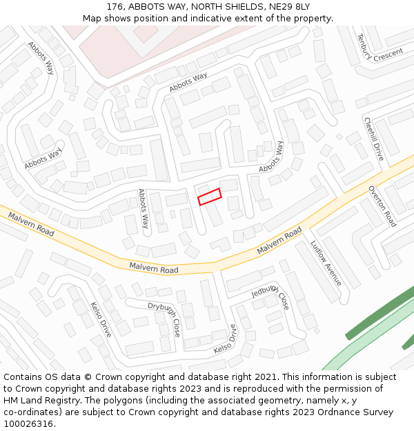 176, ABBOTS WAY, NORTH SHIELDS, NE29 8LY: Location map and indicative extent of plot