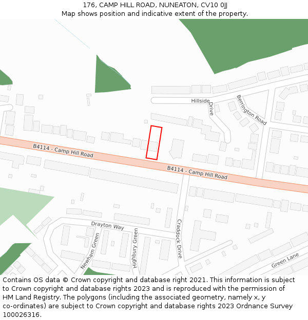 176, CAMP HILL ROAD, NUNEATON, CV10 0JJ: Location map and indicative extent of plot