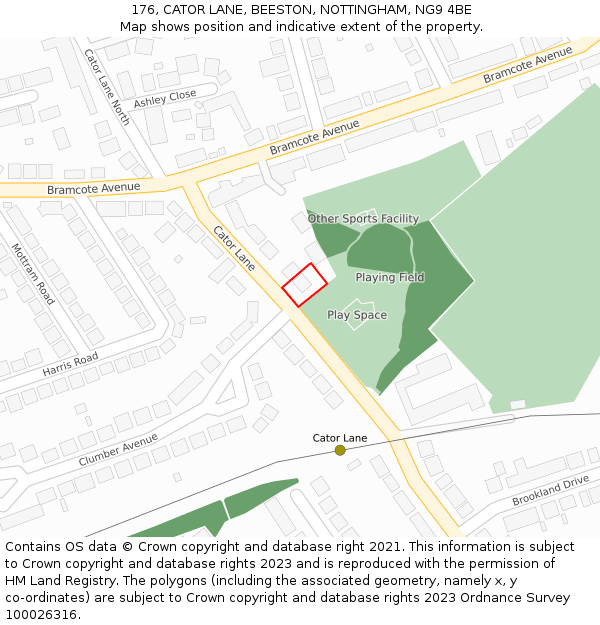 176, CATOR LANE, BEESTON, NOTTINGHAM, NG9 4BE: Location map and indicative extent of plot