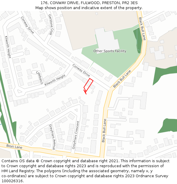 176, CONWAY DRIVE, FULWOOD, PRESTON, PR2 3ES: Location map and indicative extent of plot