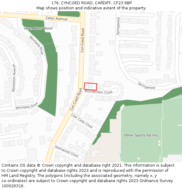 176, CYNCOED ROAD, CARDIFF, CF23 6BP: Location map and indicative extent of plot