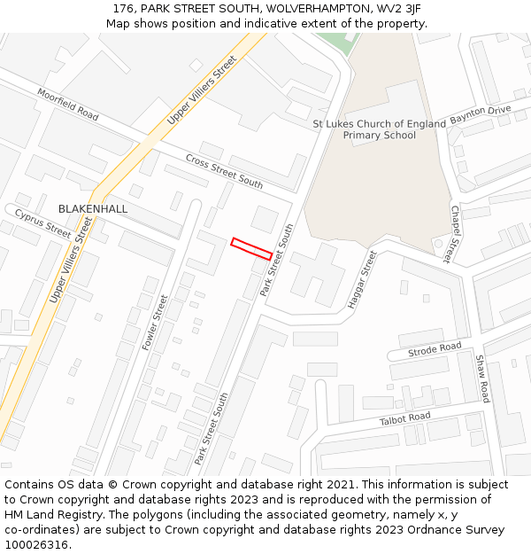 176, PARK STREET SOUTH, WOLVERHAMPTON, WV2 3JF: Location map and indicative extent of plot