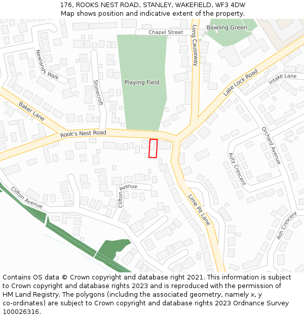 176, ROOKS NEST ROAD, STANLEY, WAKEFIELD, WF3 4DW: Location map and indicative extent of plot