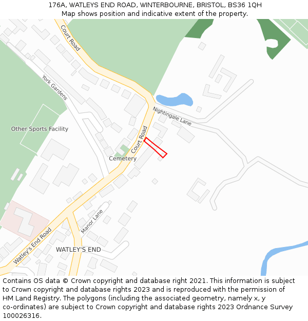 176A, WATLEYS END ROAD, WINTERBOURNE, BRISTOL, BS36 1QH: Location map and indicative extent of plot