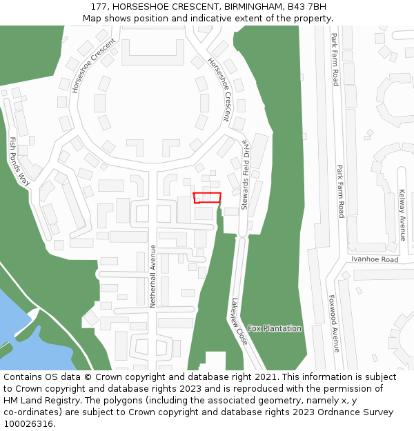 177, HORSESHOE CRESCENT, BIRMINGHAM, B43 7BH: Location map and indicative extent of plot