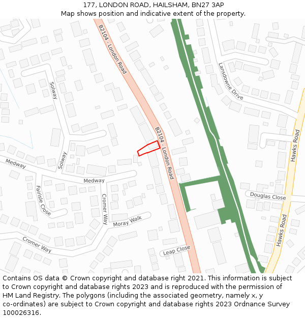 177, LONDON ROAD, HAILSHAM, BN27 3AP: Location map and indicative extent of plot