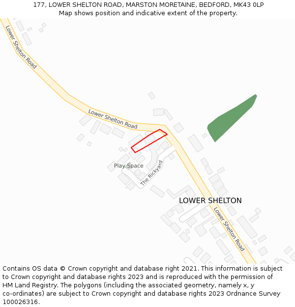 177, LOWER SHELTON ROAD, MARSTON MORETAINE, BEDFORD, MK43 0LP: Location map and indicative extent of plot