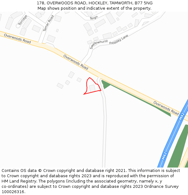 178, OVERWOODS ROAD, HOCKLEY, TAMWORTH, B77 5NG: Location map and indicative extent of plot