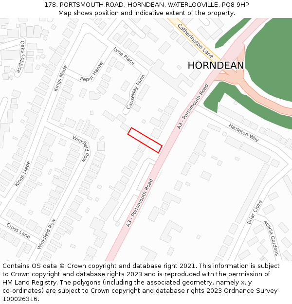 178, PORTSMOUTH ROAD, HORNDEAN, WATERLOOVILLE, PO8 9HP: Location map and indicative extent of plot