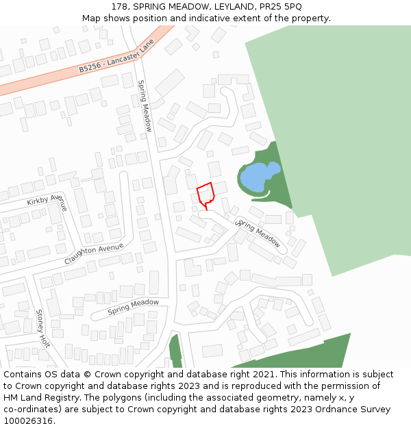 178, SPRING MEADOW, LEYLAND, PR25 5PQ: Location map and indicative extent of plot