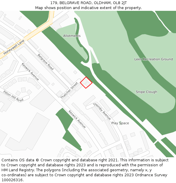 179, BELGRAVE ROAD, OLDHAM, OL8 2JT: Location map and indicative extent of plot