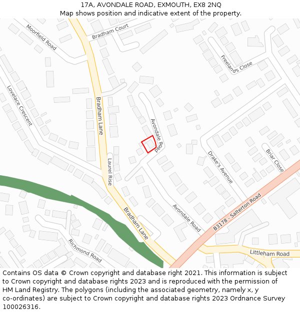 17A, AVONDALE ROAD, EXMOUTH, EX8 2NQ: Location map and indicative extent of plot