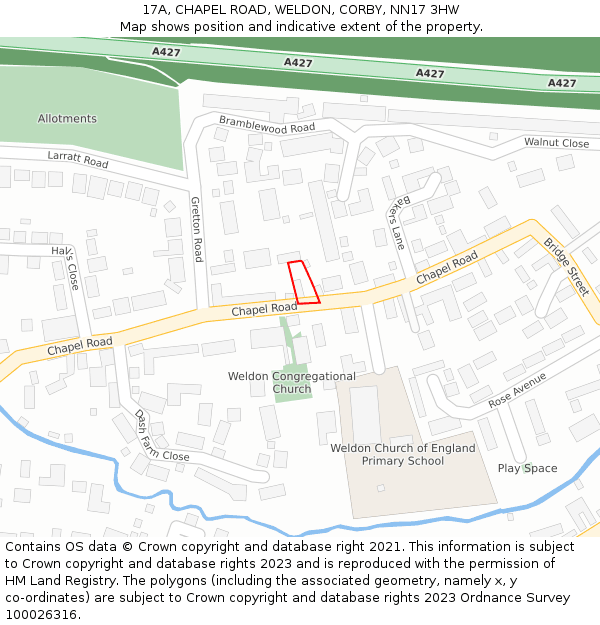 17A, CHAPEL ROAD, WELDON, CORBY, NN17 3HW: Location map and indicative extent of plot