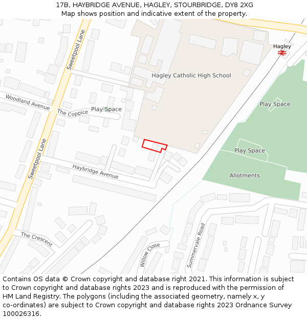 17B, HAYBRIDGE AVENUE, HAGLEY, STOURBRIDGE, DY8 2XG: Location map and indicative extent of plot