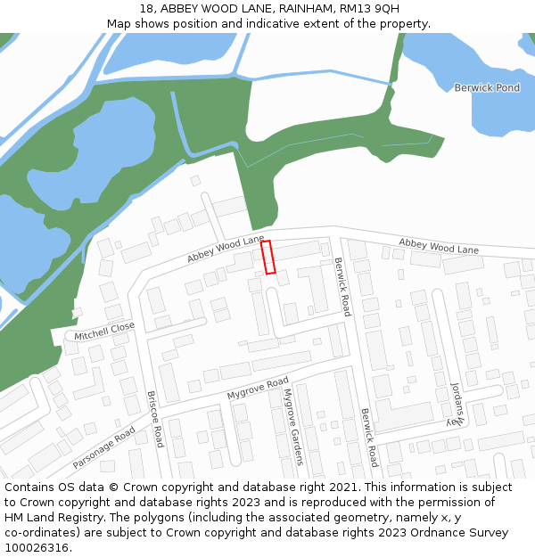 18, ABBEY WOOD LANE, RAINHAM, RM13 9QH: Location map and indicative extent of plot