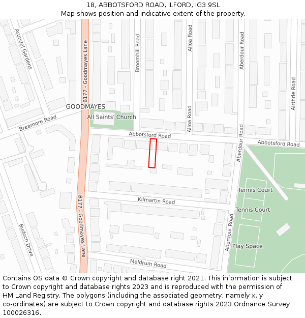 18, ABBOTSFORD ROAD, ILFORD, IG3 9SL: Location map and indicative extent of plot