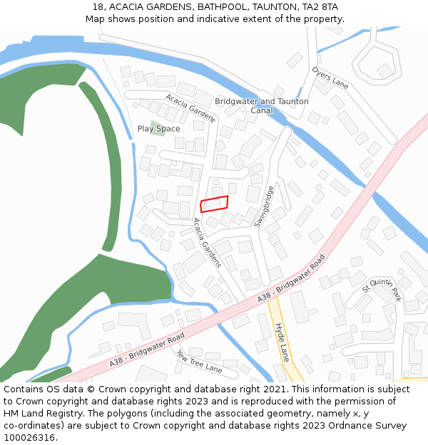 18, ACACIA GARDENS, BATHPOOL, TAUNTON, TA2 8TA: Location map and indicative extent of plot