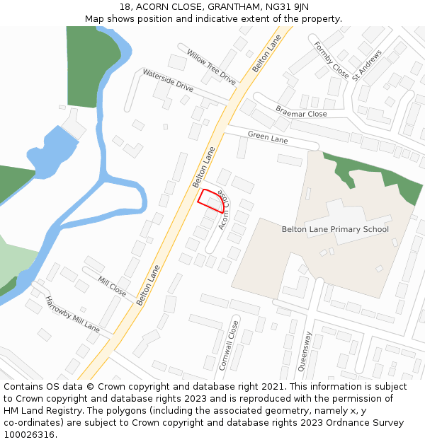 18, ACORN CLOSE, GRANTHAM, NG31 9JN: Location map and indicative extent of plot