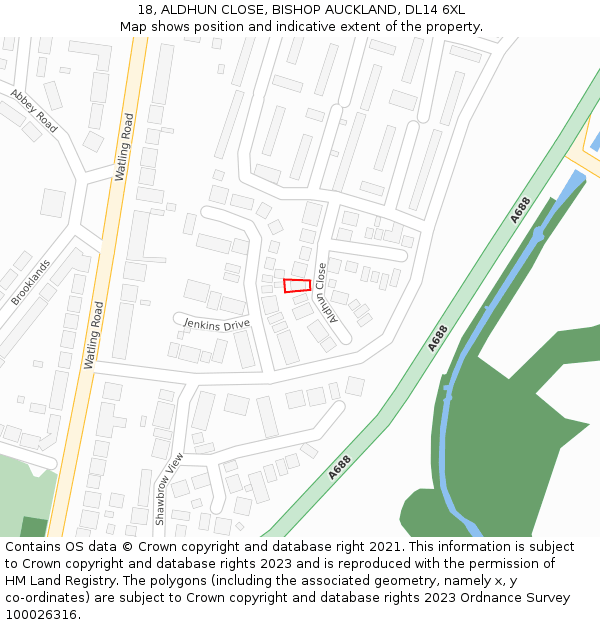 18, ALDHUN CLOSE, BISHOP AUCKLAND, DL14 6XL: Location map and indicative extent of plot