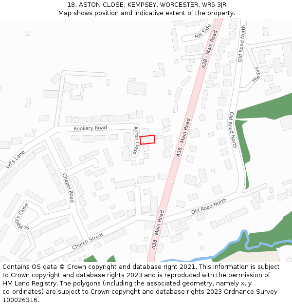 18, ASTON CLOSE, KEMPSEY, WORCESTER, WR5 3JR: Location map and indicative extent of plot