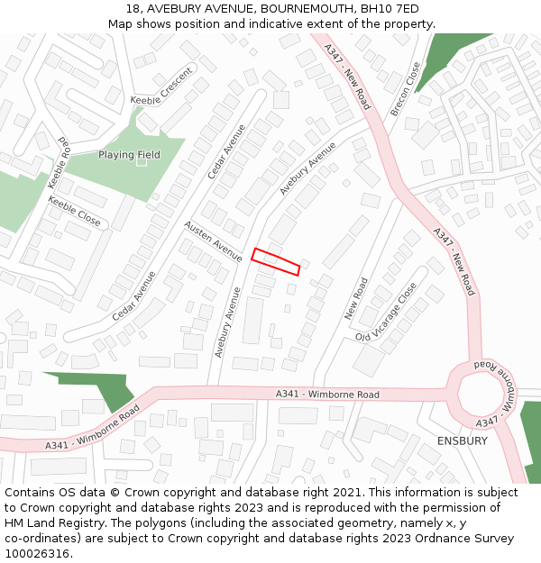 18, AVEBURY AVENUE, BOURNEMOUTH, BH10 7ED: Location map and indicative extent of plot