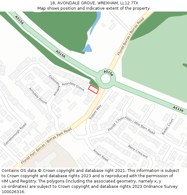 18, AVONDALE GROVE, WREXHAM, LL12 7TX: Location map and indicative extent of plot