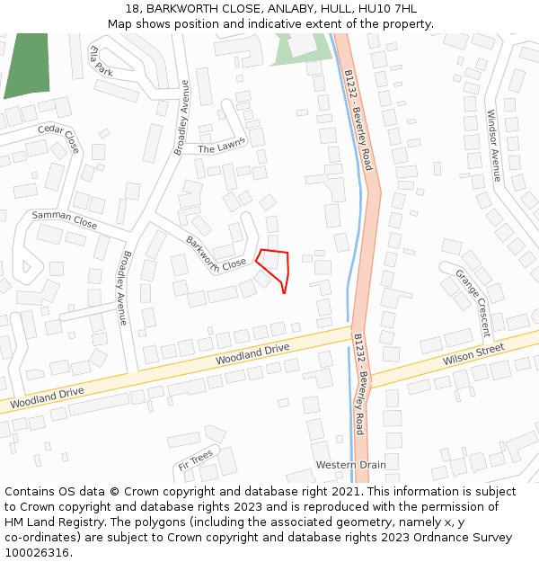 18, BARKWORTH CLOSE, ANLABY, HULL, HU10 7HL: Location map and indicative extent of plot