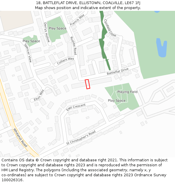 18, BATTLEFLAT DRIVE, ELLISTOWN, COALVILLE, LE67 1FJ: Location map and indicative extent of plot