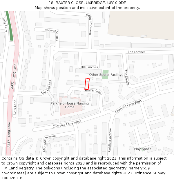 18, BAXTER CLOSE, UXBRIDGE, UB10 0DE: Location map and indicative extent of plot