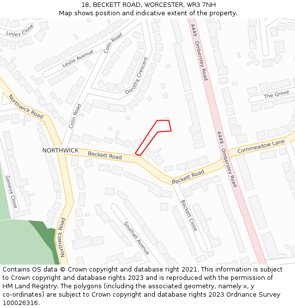 18, BECKETT ROAD, WORCESTER, WR3 7NH: Location map and indicative extent of plot