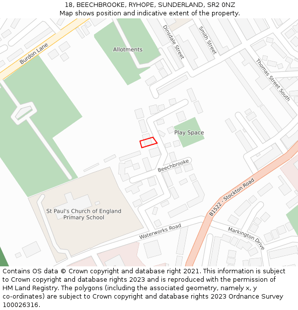 18, BEECHBROOKE, RYHOPE, SUNDERLAND, SR2 0NZ: Location map and indicative extent of plot