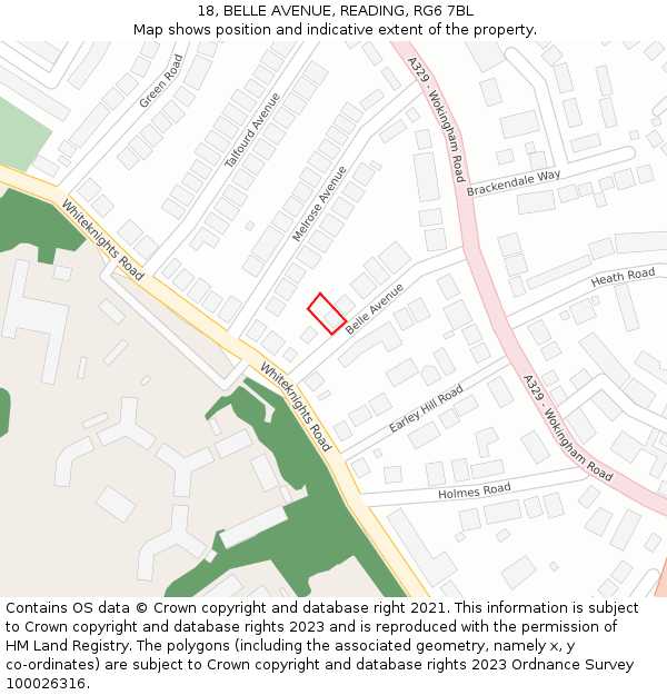 18, BELLE AVENUE, READING, RG6 7BL: Location map and indicative extent of plot