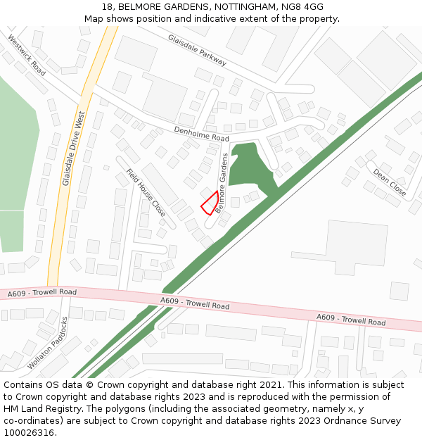 18, BELMORE GARDENS, NOTTINGHAM, NG8 4GG: Location map and indicative extent of plot