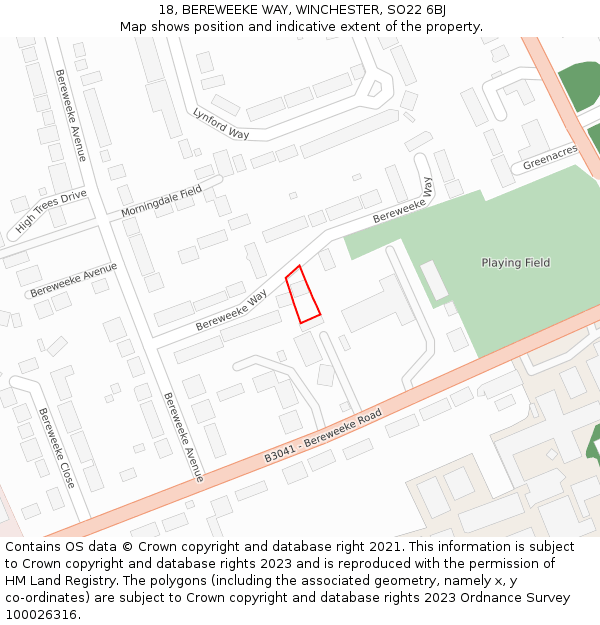 18, BEREWEEKE WAY, WINCHESTER, SO22 6BJ: Location map and indicative extent of plot