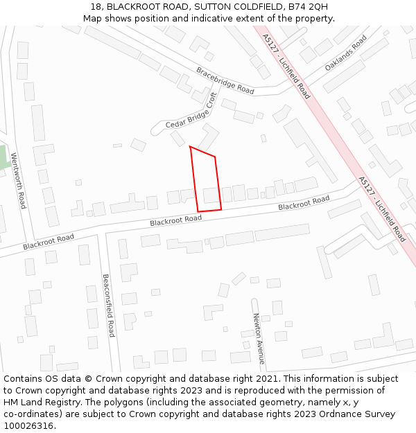 18, BLACKROOT ROAD, SUTTON COLDFIELD, B74 2QH: Location map and indicative extent of plot