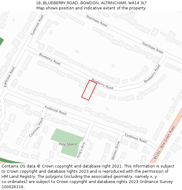 18, BLUEBERRY ROAD, BOWDON, ALTRINCHAM, WA14 3LT: Location map and indicative extent of plot