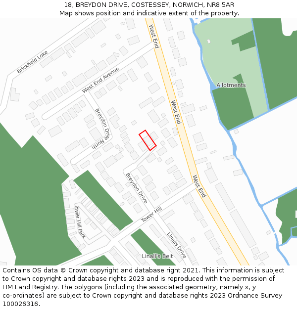 18, BREYDON DRIVE, COSTESSEY, NORWICH, NR8 5AR: Location map and indicative extent of plot